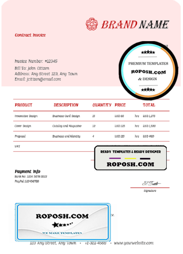 zip key universal multipurpose invoice template in Word and PDF format, fully editable