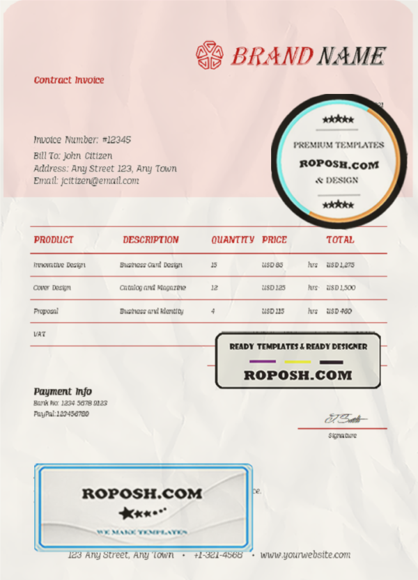 zip key universal multipurpose invoice template in Word and PDF format, fully editable scan effect