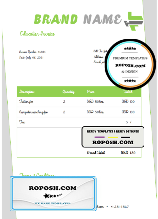 bet index universal multipurpose invoice template in Word and PDF format, fully editable