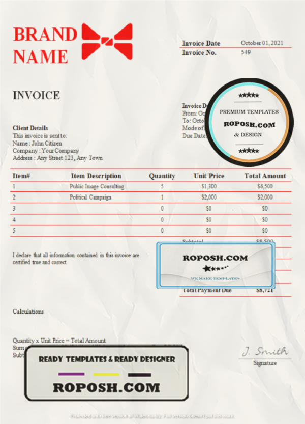 addict stream universal multipurpose invoice template in Word and PDF format, fully editable scan effect