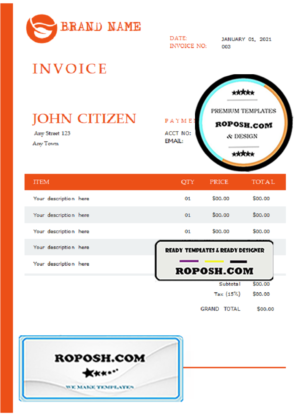 central purpose universal multipurpose invoice template in Word and PDF format, fully editable