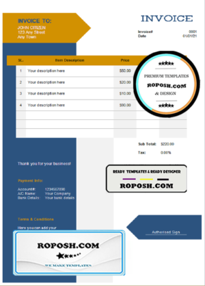 culture construct universal multipurpose invoice template in Word and PDF format, fully editable
