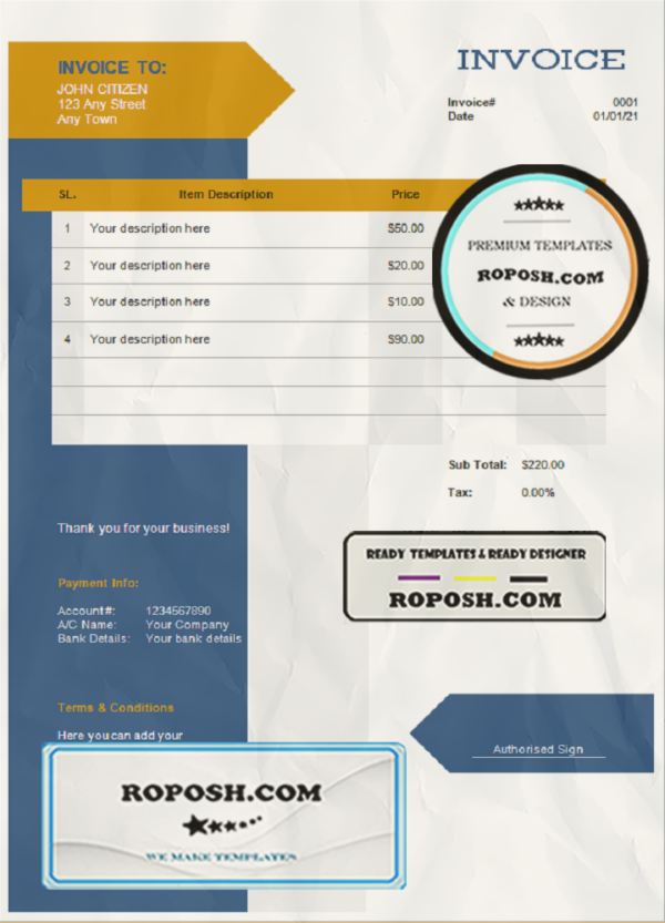 culture construct universal multipurpose invoice template in Word and PDF format, fully editable scan effect