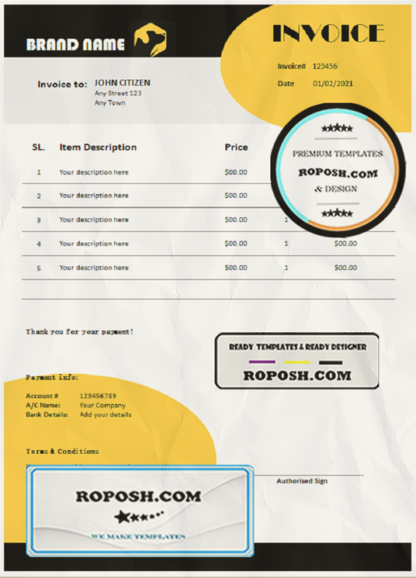 discount magic universal multipurpose invoice template in Word and PDF format, fully editable scan effect