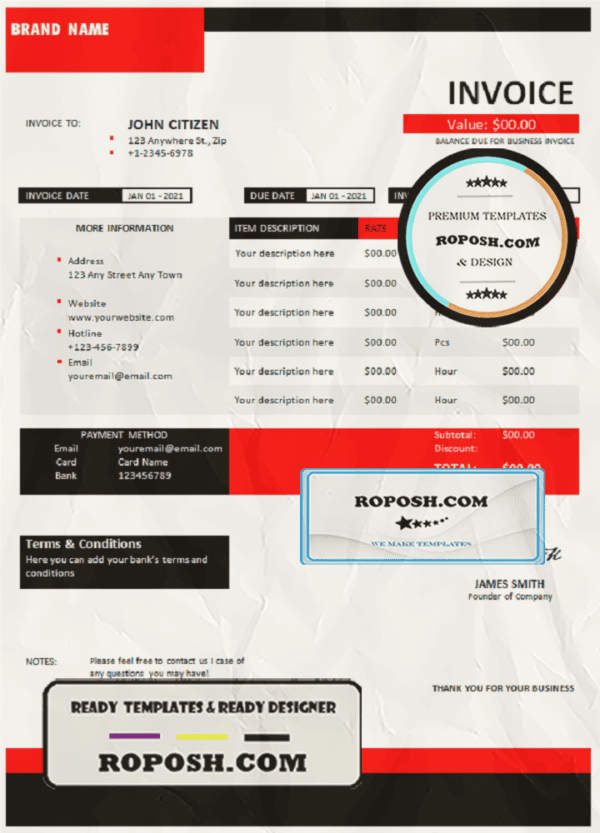 found report universal multipurpose invoice template in Word and PDF format, fully editable