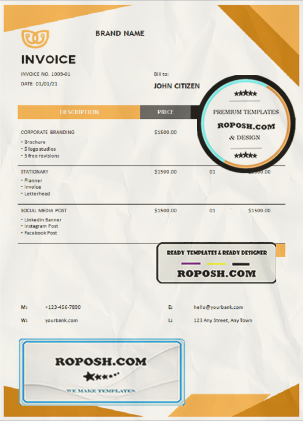 own source universal multipurpose invoice template in Word and PDF format, fully editable scan effect