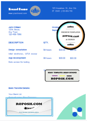swarming blue universal multipurpose invoice template in Word and PDF format, fully editable