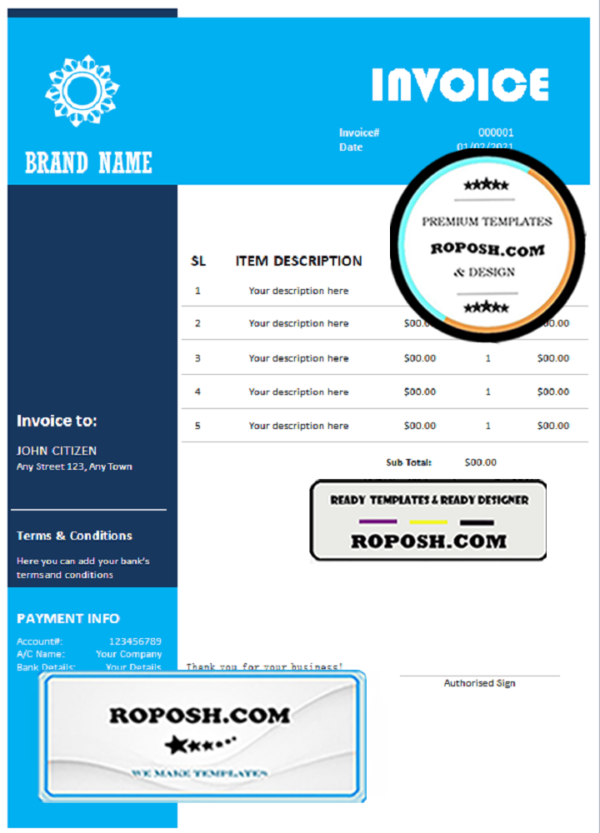 tap setting universal multipurpose invoice template in Word and PDF format, fully editable