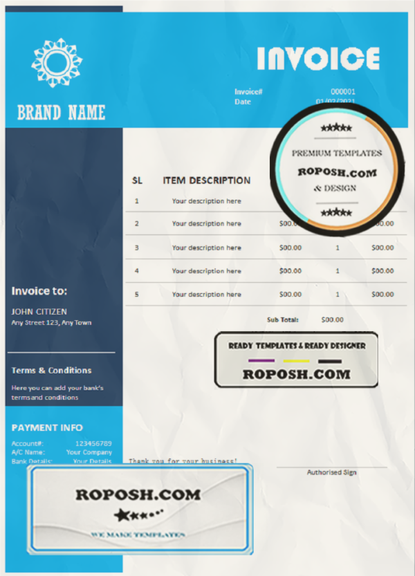 tap setting universal multipurpose invoice template in Word and PDF format, fully editable scan effect