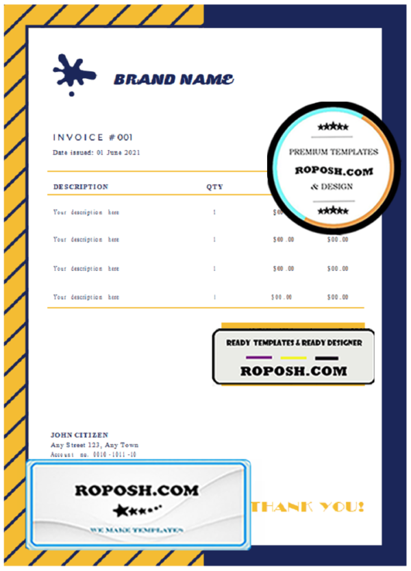 time solution universal multipurpose invoice template in Word and PDF format, fully editable