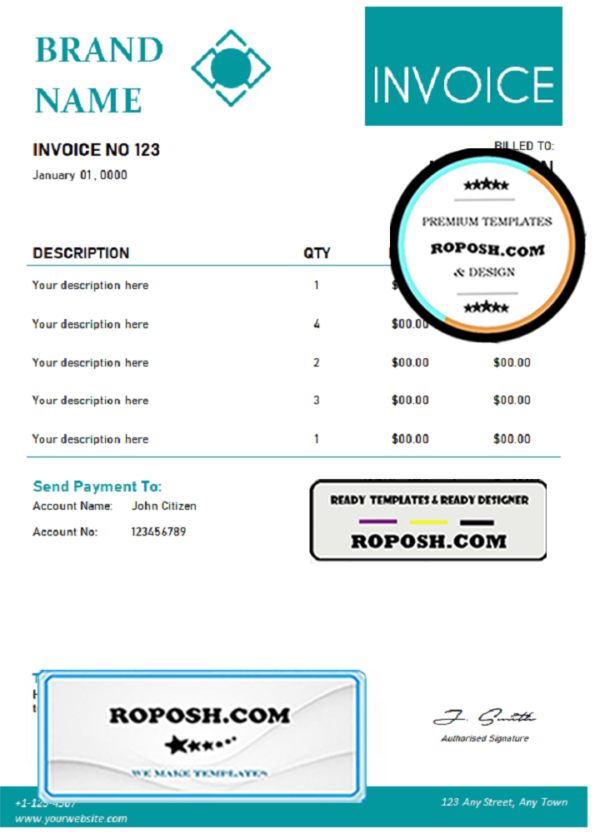 variety select universal multipurpose invoice template in Word and PDF format, fully editable