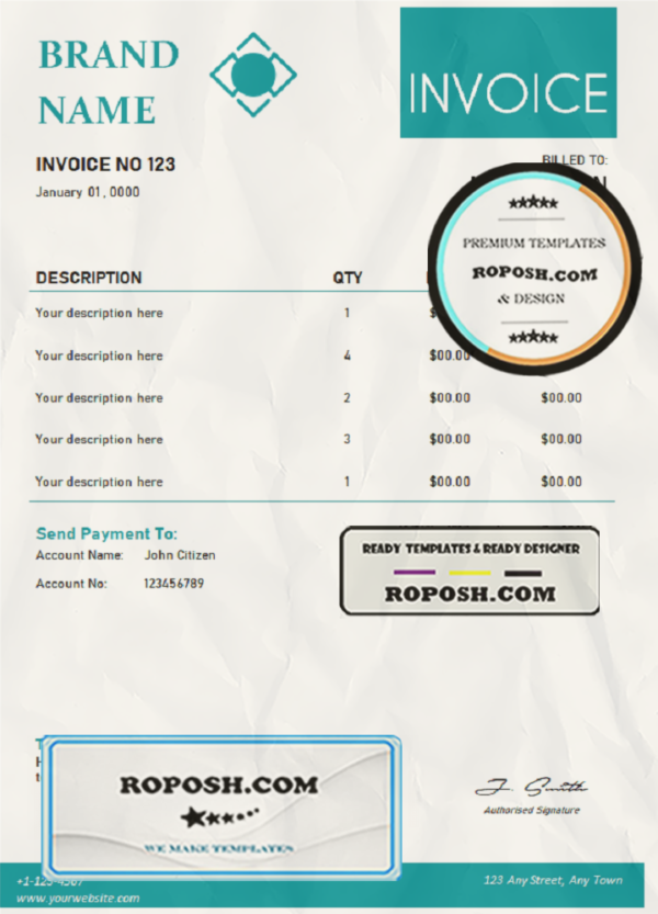 variety select universal multipurpose invoice template in Word and PDF format, fully editable scan effect