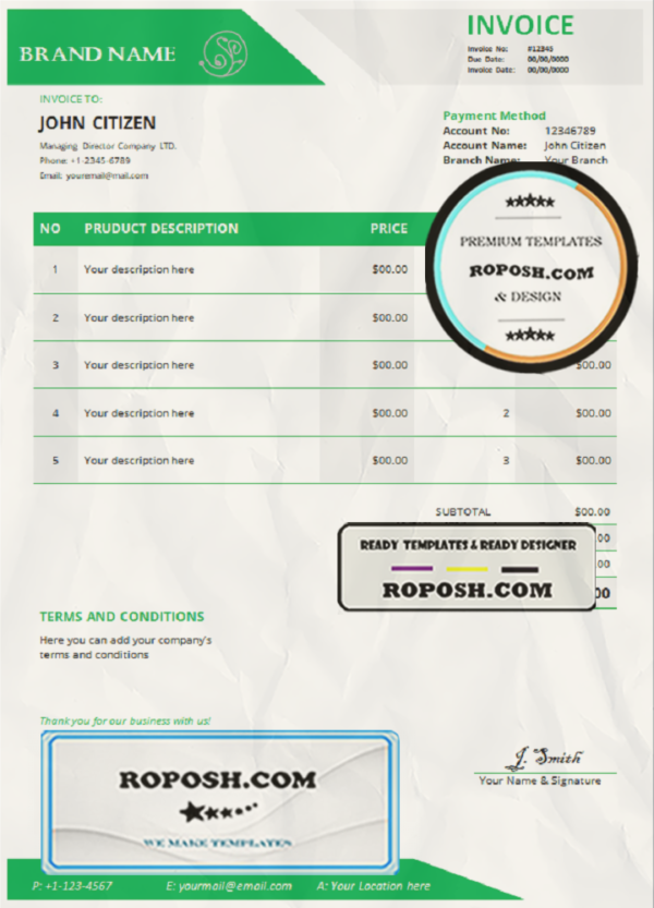 fact connect universal multipurpose invoice template in Word and PDF format, fully editable scan effect