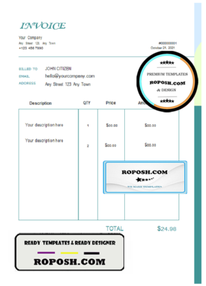 green energic universal multipurpose invoice template in Word and PDF format, fully editable