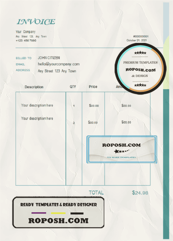 green energic universal multipurpose invoice template in Word and PDF format, fully editable