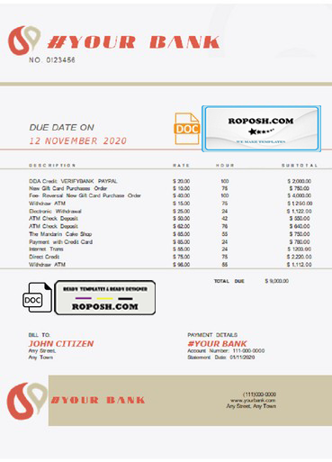 perfect detail universal multipurpose bank statement template in Word format