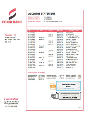 pink scarf universal multipurpose bank statement template in Word format