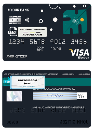 powder art universal multipurpose bank visa electron credit card template in PSD format, fully editable