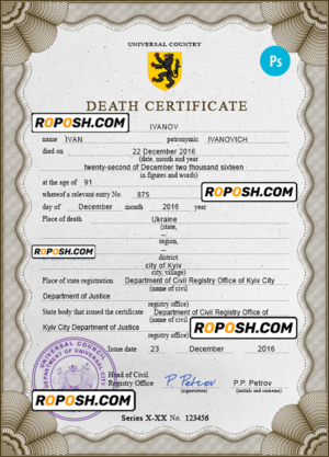 pulse verse vital record death certificate universal PSD template