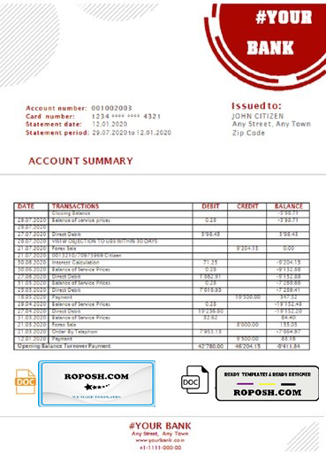 red circles universal multipurpose bank statement template in Word format