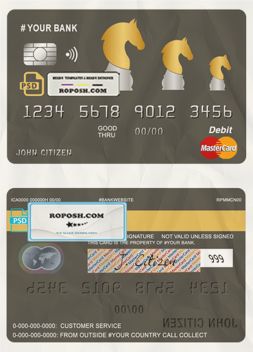 ride horse universal multipurpose bank mastercard debit credit card template in PSD format, fully editable scan effect