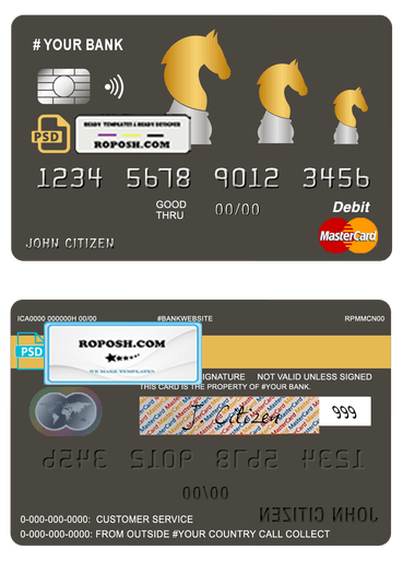 ride horse universal multipurpose bank mastercard debit credit card template in PSD format, fully editable