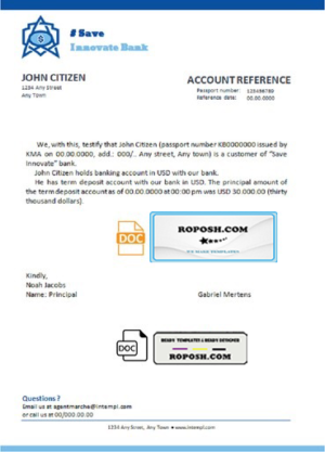 save innovate bank universal multipurpose bank account reference template in Word and PDF format