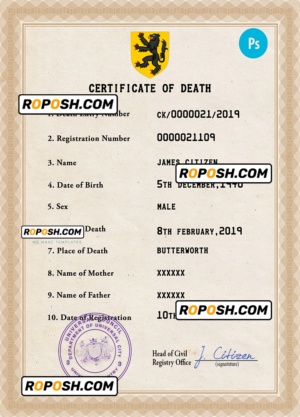 scope vital record death certificate universal PSD template