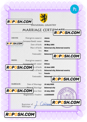 snap universal marriage certificate PSD template, completely editable
