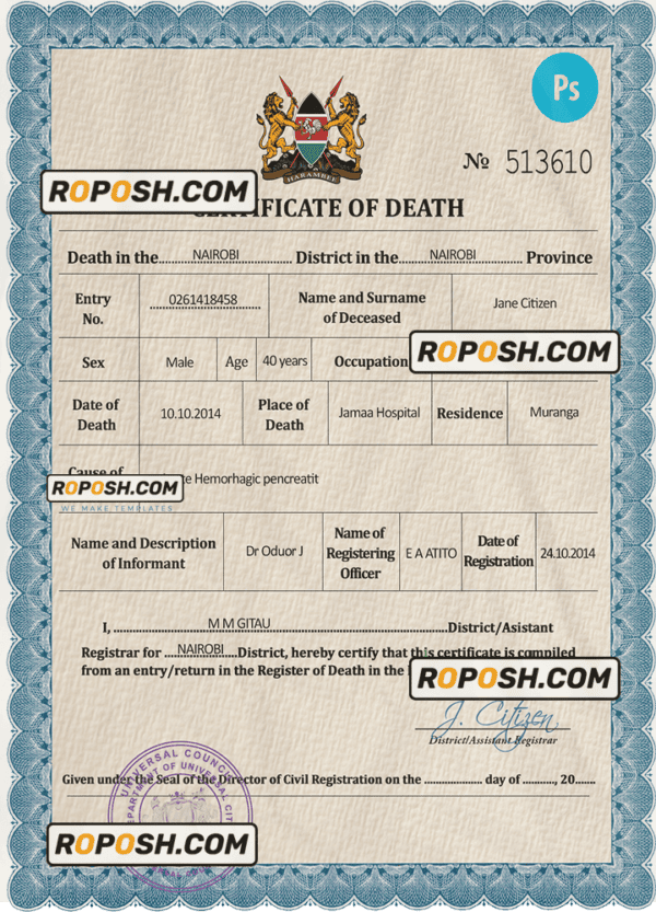 solid death universal certificate PSD template, completely editable