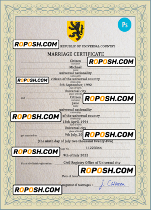 soulmate universal marriage certificate PSD template, completely editable