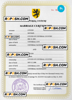 sweet story universal marriage certificate PSD template, completely editable
