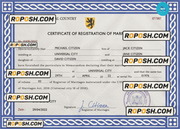 tickle universal marriage certificate PSD template, fully editable