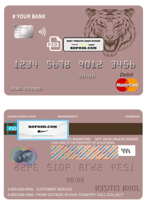 tigarara universal multipurpose bank mastercard debit credit card template in PSD format, fully editable