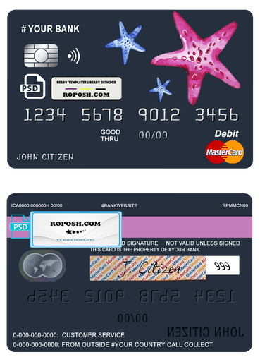 tour star universal multipurpose bank mastercard debit credit card template in PSD format, fully editable