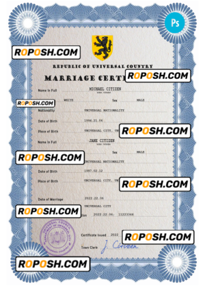 traditional universal marriage certificate PSD template, completely editable