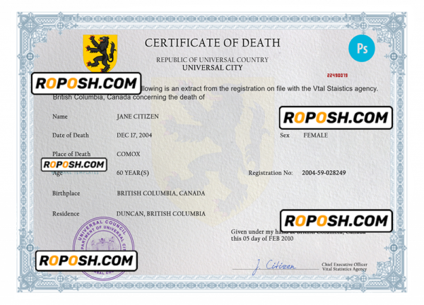 united death universal certificate PSD template, completely editable