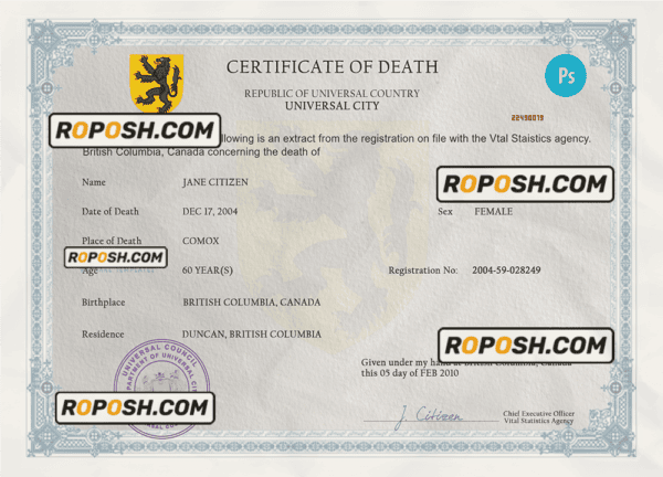 united death universal certificate PSD template, completely editable