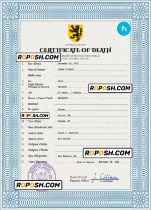 variety vital record death certificate universal PSD template