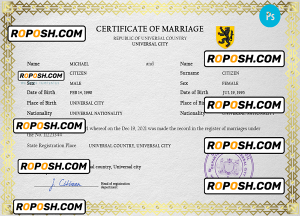 viewfinder universal marriage certificate PSD template, fully editable