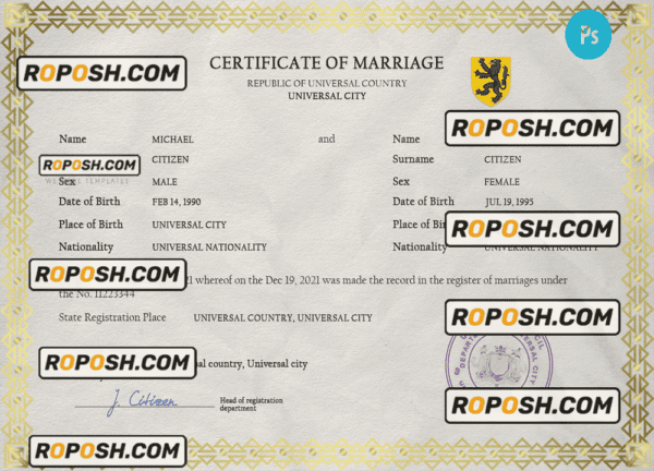 viewfinder universal marriage certificate PSD template, fully editable