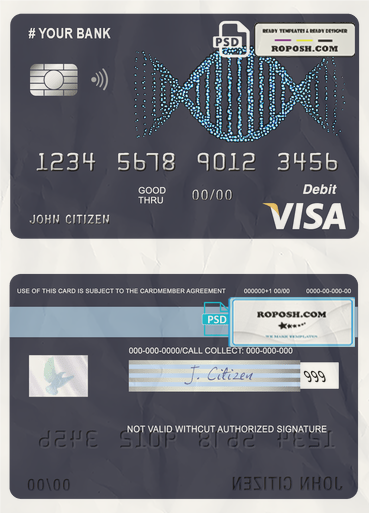 vintage abstract universal multipurpose bank visa credit card template in PSD format, fully editable scan effect