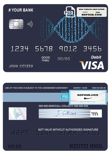vintage abstract universal multipurpose bank visa credit card template in PSD format, fully editable