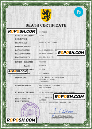 wisdom vital record death certificate universal PSD template