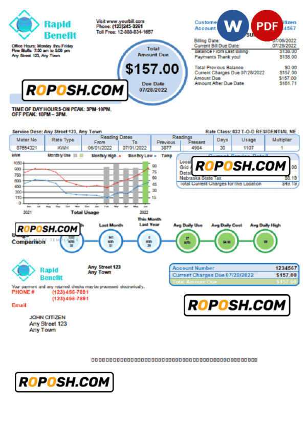 rapid benefit universal multipurpose utility bill, Word and PDF template