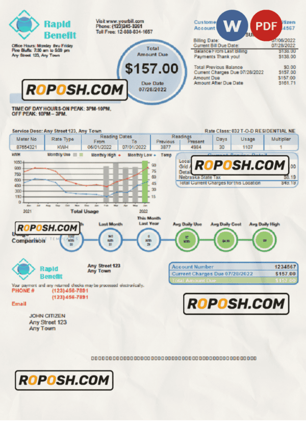 rapid benefit universal multipurpose utility bill, Word and PDF template