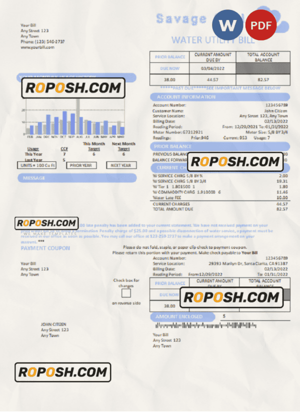 savage soul universal multipurpose utility bill, Word and PDF template