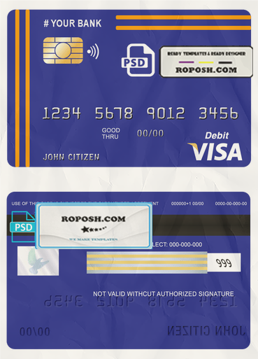 yellowdo universal multipurpose bank visa credit card template in PSD format, fully editable scan effect