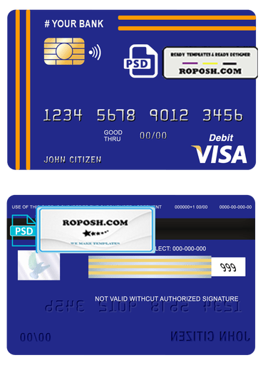 yellowdo universal multipurpose bank visa credit card template in PSD format, fully editable