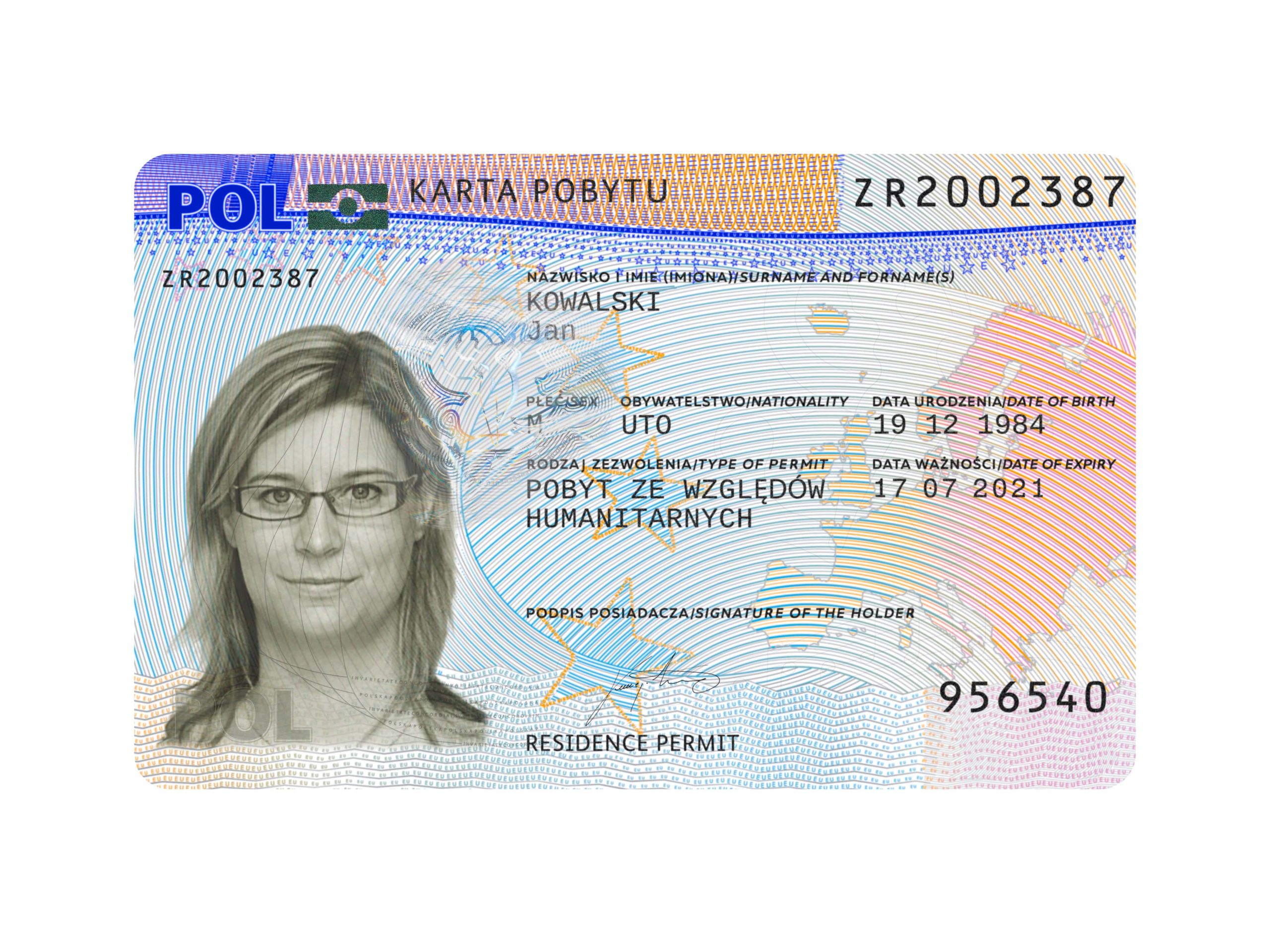 Explore our "Fake Poland Residence Permit PSD Template" in this product photo. The image provides a clear view of this virtual file, illustrating its design and editable attributes for your convenience.